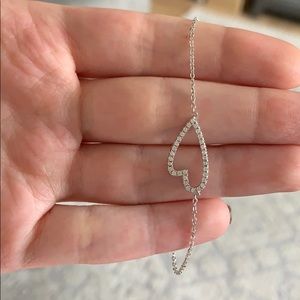 925 Sterling Silver Delicate Heart Bracelet Pave